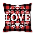 Square peach skin pillow case featuring red buffalo plaid and white LOVE design - 45cmx45cm / LOVE Decorative Elements(20)