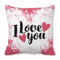 Kissenbezug mit rosa Herzen und schwarzem I Love You Aufdruck auf weißem Stoff - Rosa Abgenutztes Herz (1)