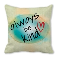 Funda de cojín cuadrada con fondo de acuarela azul claro y texto elegante always be kind - 45x45 cm / Acuarela Ovalada Always Be Kind (9)