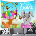 Easter rabbit wall tapestry with Happy Easter greeting and colorful eggs for home decor - 13 / 100x70(Peach Skin)