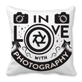 Housse de coussin blanche en peau de pêche avec motif appareil photo et texte créatif - Amoureux de la Photographie (17)