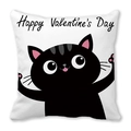 Valentine's Day peach skin pillowcase featuring cute cartoon cat and happy holiday text - Black Cat Pink Ears Paws (11)