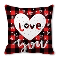 Red and black buffalo check pillow cover with white love you heart design - Heart Love Words (4)