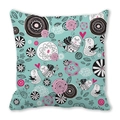 Mint green heart peach skin pillow case with kissing birds and floral patterns - 45x45cm / Mint Green Kissing Birds (10)