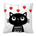 Valentine Peach Skin pillowcase featuring black cat and red hearts on white background - Black Cat Hanging Red Hearts (12)