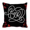 Romantic black peach skin pillowcase with white LOVE lettering and red hearts decoration - Black Base Center LOVE Style (15) / 18x18 Inch