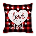 Red and black buffalo plaid peach skin pillowcase with white heart and love you text - White Heart Quote (5)