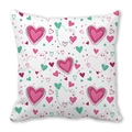 Funda de cojín de piel de melocotón con corazones rosa y turquesa en blanco - Estilo de Patrón de Corazón Multicolor Denso (3)