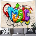 Tapiz de pared estilo grafiti con texto music y auriculares rojos sobre ladrillos - 4 / 230x180(Piel de Melocotón)