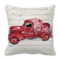 Funda de cojín de piel de melocotón con camión rojo vintage y rosas de San Valentín - 45x45 cm / Pick-up Vintage Rojo Y Rosas (11)