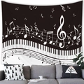 Tapiz musical en blanco y negro con teclas de piano y notas flotando sobre un sofá gris - 6 / 230x180(Piel de Melocotón)