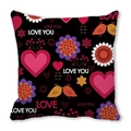 Black square peach skin pillowcase with romantic hearts and birds pattern for Valentine's Day - 45x45cm / Black Background Romantic Continuous Print (12)