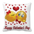 Funda de cojín de piel de melocotón con emojis de besos y estampado de San Valentín - 45x45 cm / Emoji Besándose Y Corazones Rojos (12)