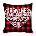 Red and black buffalo check pillow case with heart-shaped typography and words of love - Heart Made of Words (15)