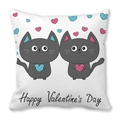 Peach skin pillowcase featuring two black cartoon cats and Happy Valentine's Day text - Two Black Cats Blue Pink Hearts (14)