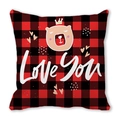 Red buffalo plaid pillowcase with pink crown bear and white Love You text - 45cmx45cm / Cartoon Bear Love You(23)