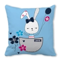 Funda de almohada azul de piel de melocotón con lindo conejo y diseño LOVE para San Valentín - 45x45 cm / Conejo De Bolsillo Azul Cielo LOVE (13)