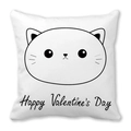 White peach skin pillowcase with a minimalist cat face and Happy Valentine's Day print - Sketch Cat Head White Base (15)
