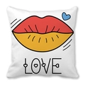 Valentine Peach Skin pillowcase with red yellow lips and blue heart Love print - Red and Yellow Lips Love Style (11) / 18x18 Inch