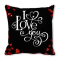 Black Happy Valentine pillowcase with 3D red hearts and white I Love You calligraphy - Black Base Script I Love you (18) / 18x18 Inch
