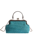 Mini-Handtasche aus seeblauem Tweed mit goldenem Metallrahmen und Kettenriemen für Abende - Grün