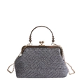 Retro graue Handtasche mit Fischgrätenmuster, goldenem Griff und abnehmbarer Kette - Grau