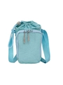 Himmelblaue Mini-Nylon-Umhängetasche mit Kordelzug und vorderer Doppel-Reißverschlusstasche - Blau