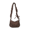 Sac hobo en velours côtelé marron avec motifs nœuds noirs et bandoulière plissée - Marron
