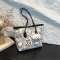 Graffiti tote bag with white leather, street art print, and plush cloud charm accessory - With Pendant / White