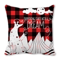 Red buffalo plaid square pillowcase with white dog and mountain dream print - Starry Moon Dream (8)