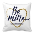 White peach skin pillowcase with navy 'Be mine' text and golden glitter heart design - Be Mine Navy Blue Font and Gold Heart (Style 3)