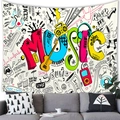 Tapiz colorido de grafiti musical con guitarra y piano colgado sobre un sofá - 3 / 230x180(Piel de Melocotón)
