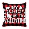 Red buffalo plaid pillow case with My Cats Are My Valentine white text and cat silhouette - 45cmx45cm / My Cats Are My Valentine(25)