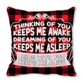 Red and black buffalo plaid peach skin pillowcase with white love text and floral design - Plaid Floral Emotion (17)