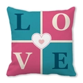 Pink and blue square LOVE peach skin velvet pillowcase with heart pattern design - 45x45cm / Multicolor Patchwork LOVE Letters (15)