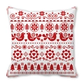 Nordic peach skin throw pillow cover with red folk heart bird pattern on white background - Nordic Folk Style Birds Style (27)
