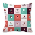 Square Valentine's Day peach skin pillowcase with colorful heart collage and romantic phrases - Grid Patchwork Illustration Style (30)
