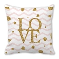 Pink chevron decorative pillowcase with golden glitter love hearts and LOVE lettering - Pink and White Wave Pattern Background with Gold LOVE (Style 4)