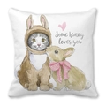 Funda de cojín piel de melocotón con gato conejo y frase Some bunny loves you - 45x45 cm / Gato Y Conejo Some Bunny Loves You (16)