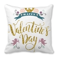 Valentine's Day peach skin pillowcase with golden Happy Valentine's Day text and cupids - Gold Glitter Happy Valentine's Day with Cupid (Style 5)