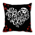 Black peach skin pillowcase with heart-shaped Happy Valentine's Day text and red accents - Black Base Red Hearts Surrounding Happy Valentine (21) / 18x18 Inch