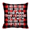 Buffalo plaid pillowcase with superhero text and heart pattern in red and black - Superhero Quote (10)