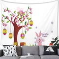 Easter egg tree peach skin tapestry hanging above a grey sofa for living room decor - 150x100(Peach Skin) / Easter Tree Rabbit Style (1)