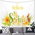 Easter tapestry with 'Say Hello to Spring' text, floral rabbit and chick wall hanging - 150x100(Peach Skin) / Sunflower Rabbit Style (4)