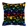 Black throw pillow case featuring rainbow leopard print and heart patterns for Valentine - Black Base Rainbow Multi Style Hearts (22) / 18x18 Inch