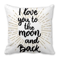 Square peach skin pillowcase with I love you to the moon and back text and gold rays - Love to the Moon Radiating Sun Style (15) / 18x18 Inch