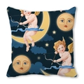 Peach skin pillow cover featuring a golden Cupid, crescent moon, and stars on navy blue - 45x45cm / Cupid Moon and Stars (18)