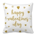 White peach skin pillowcase with golden glitter heart pattern and Happy Valentine's Day text - Gold Glitter Heart Array Happy Valentine's Day (Style 7)