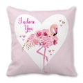 Fodera per cuscino rosa con fenicottero nel cuore e scritta I adore You romantica - 45cmx45cm / Stile Fenicottero I Adore You Rosa