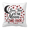 Μαξιλαροθήκη ροδάκινο με τύπωμα I Love You To The Moon and Back και μαύρο φεγγάρι - Σύνθημα I Love You με Καρό Αστέρια και Καρδιές (19) / 45x45cm